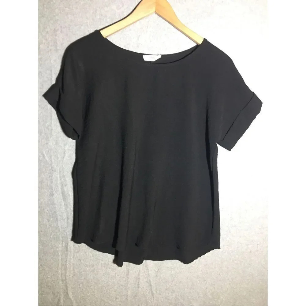 Womens Entro Blouse Top Black Folded Sleeve Polyester Casual Business